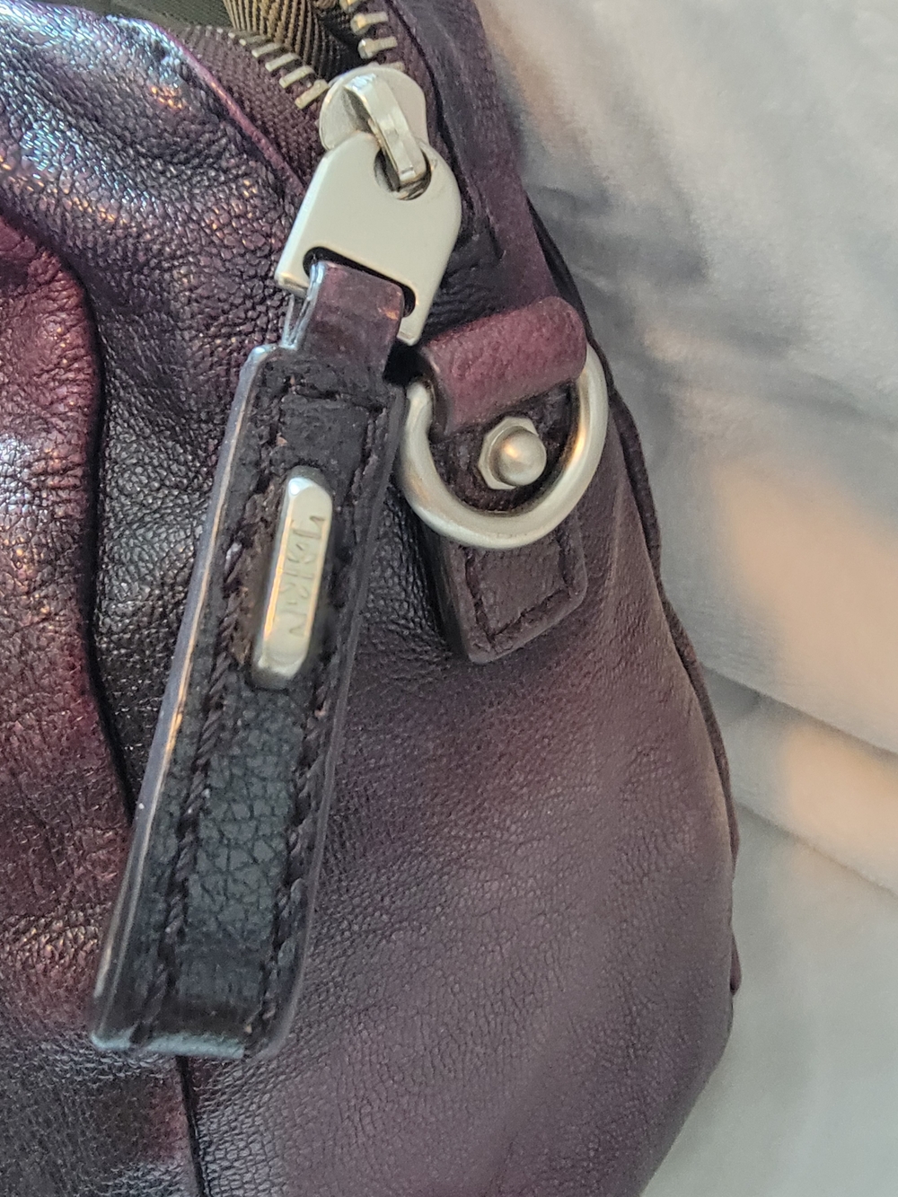 Plum Quilted Leather Shoulder Bag with Center Zip - Picture 4 of 12